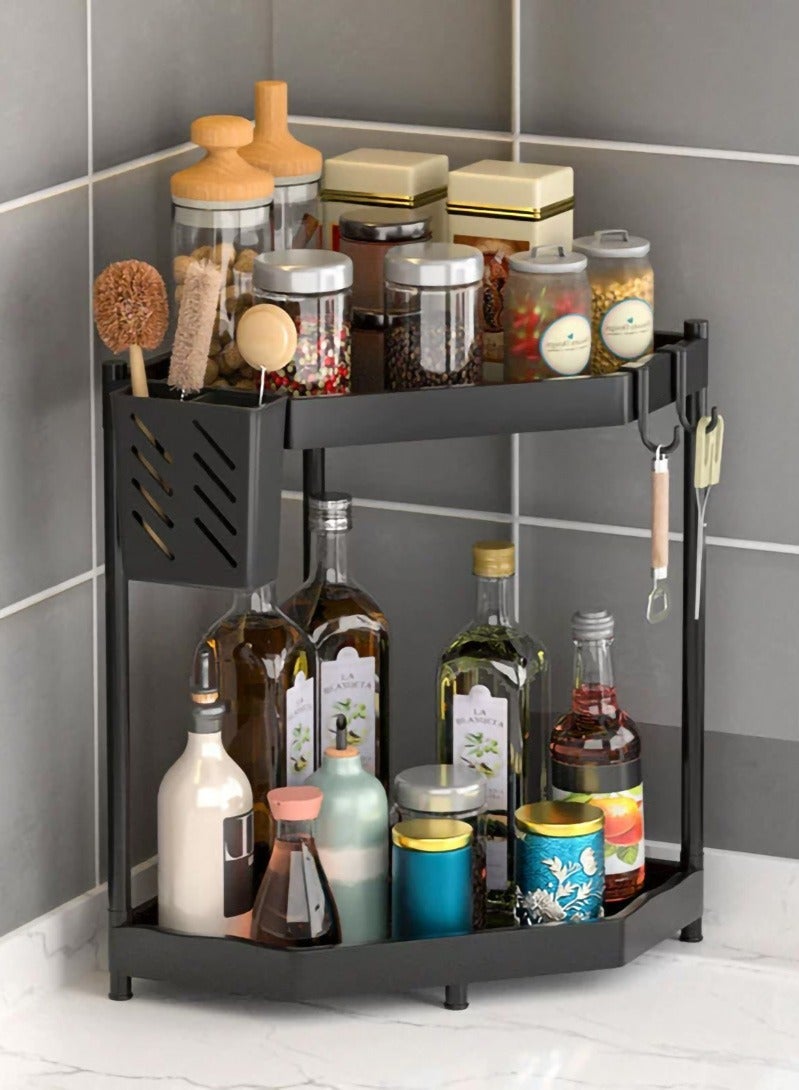 Kitchen Triangle 2-Layer Spice Storage Rack (No Need To Punch Holes)  Double-Layer Partition Storage  Efficient Use Of Corner Space - Image 4