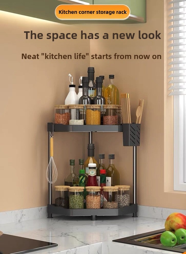 Kitchen Triangle 2-Layer Spice Storage Rack (No Need To Punch Holes)  Double-Layer Partition Storage  Efficient Use Of Corner Space - Image 3