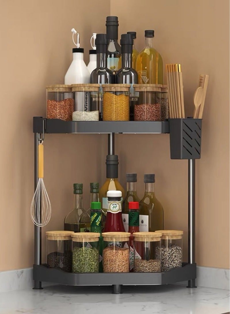 Kitchen Triangle 2-Layer Spice Storage Rack (No Need To Punch Holes)  Double-Layer Partition Storage  Efficient Use Of Corner Space - Image 1
