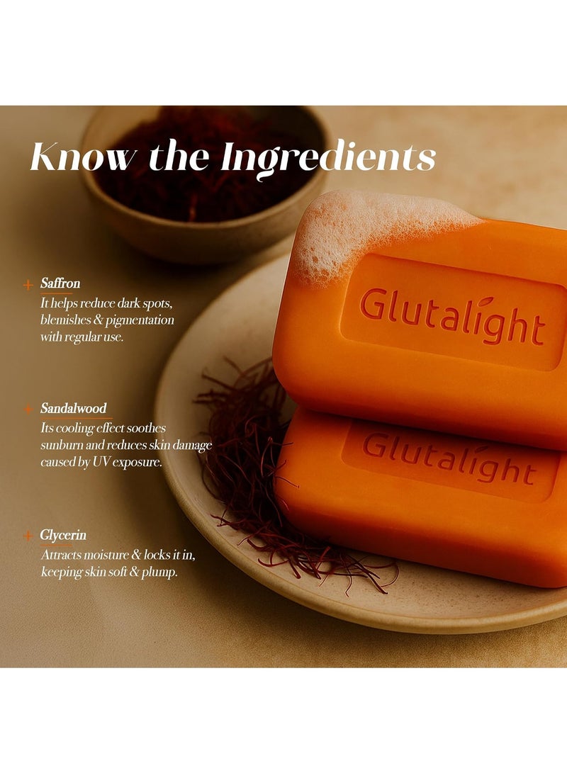 Glutalight Saffron & Sandalwood Soap |Glutathione |Tan Removal |Hydrates, Soothes & Cleanses Gently |Fades Pigmentation & Dark Spots |Bathing Soaps Combo Offers |For All Skin Types - Pack of 2 - Image 3