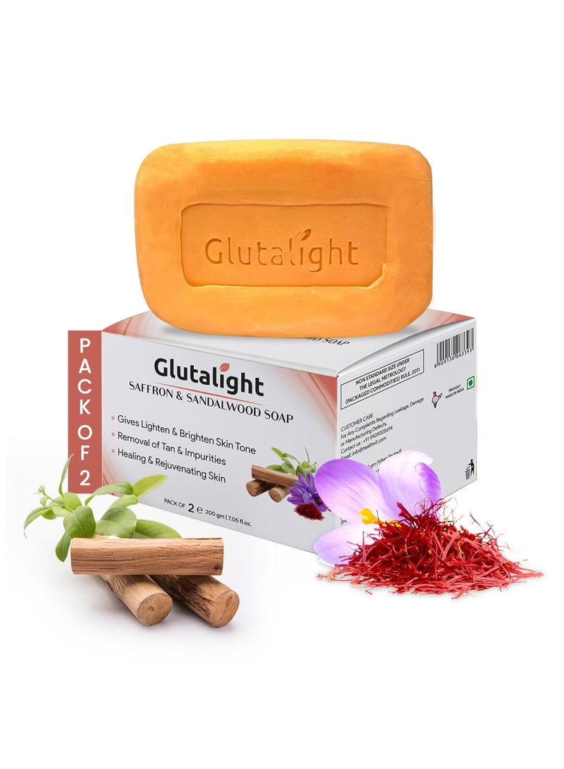 Glutalight Saffron & Sandalwood Soap |Glutathione |Tan Removal |Hydrates, Soothes & Cleanses Gently |Fades Pigmentation & Dark Spots |Bathing Soaps Combo Offers |For All Skin Types - Pack of 2 - Image 1