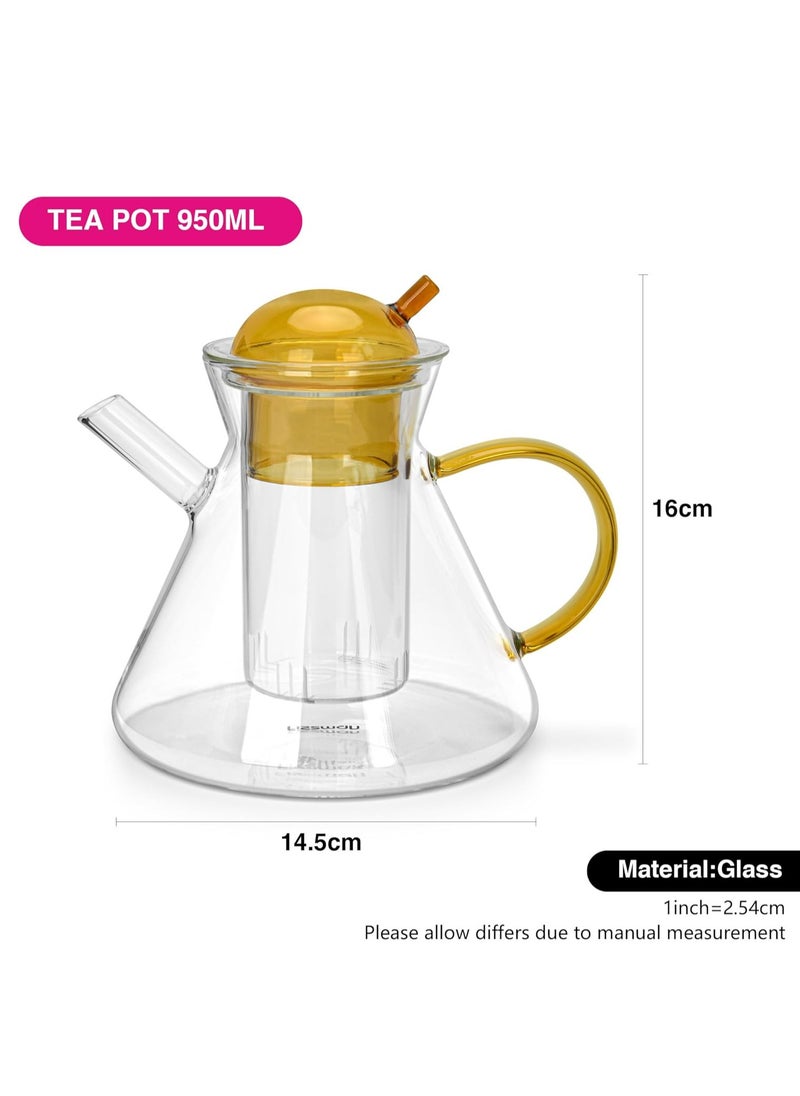 Fissman Glass Tea Pot with Glass Filter 950mL, Borosilicate Glass Tea Pot Infuser, Great For Loose Leaf Tea, Blooming Tea, Tea Bags & Fruit Infused Water  - Image 3