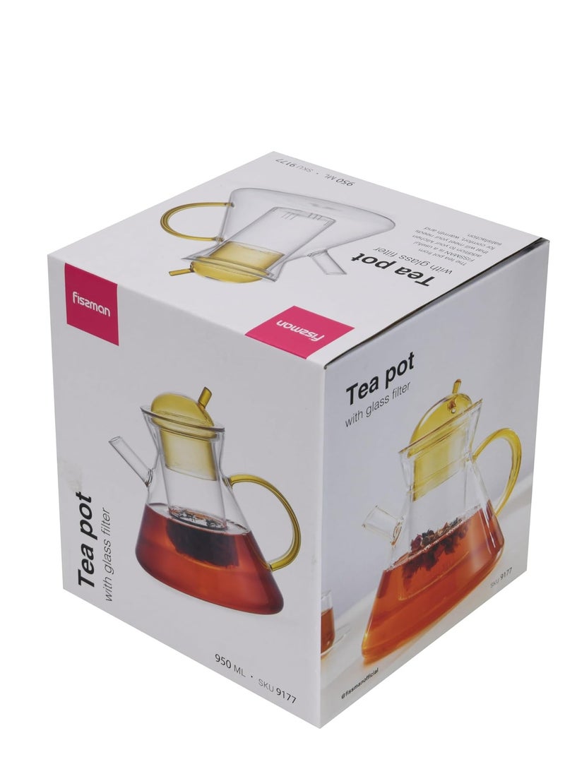 Fissman Glass Tea Pot with Glass Filter 950mL, Borosilicate Glass Tea Pot Infuser, Great For Loose Leaf Tea, Blooming Tea, Tea Bags & Fruit Infused Water  - Image 5