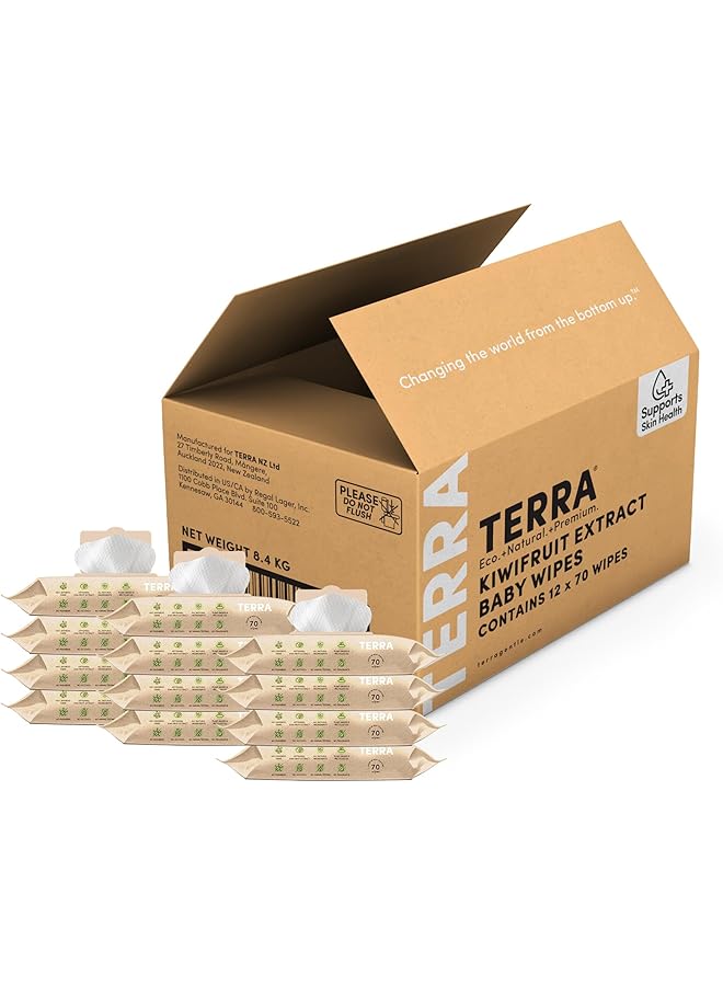 Terra Bamboo Baby WipesKiwifruit Extract 99.5% Pure New Zealand Water 100% Biodegradable Bamboo Fiber 0% Plastic Unscented Baby Wipes For Sensitive Skin 1 Pack Of 70 Wipes - Image 1