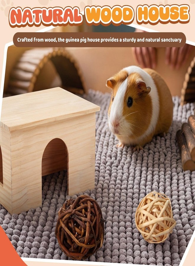 Sonwyoung 9 Pcs Wood House Guinea Pigs Hut Hideout with Rolling Chew Toys for Small Animals Accessories, Toys, and Supplies Guinea Pig Liner Washable Cage Liner Guineapig Habitat Cage Accessories - Image 5