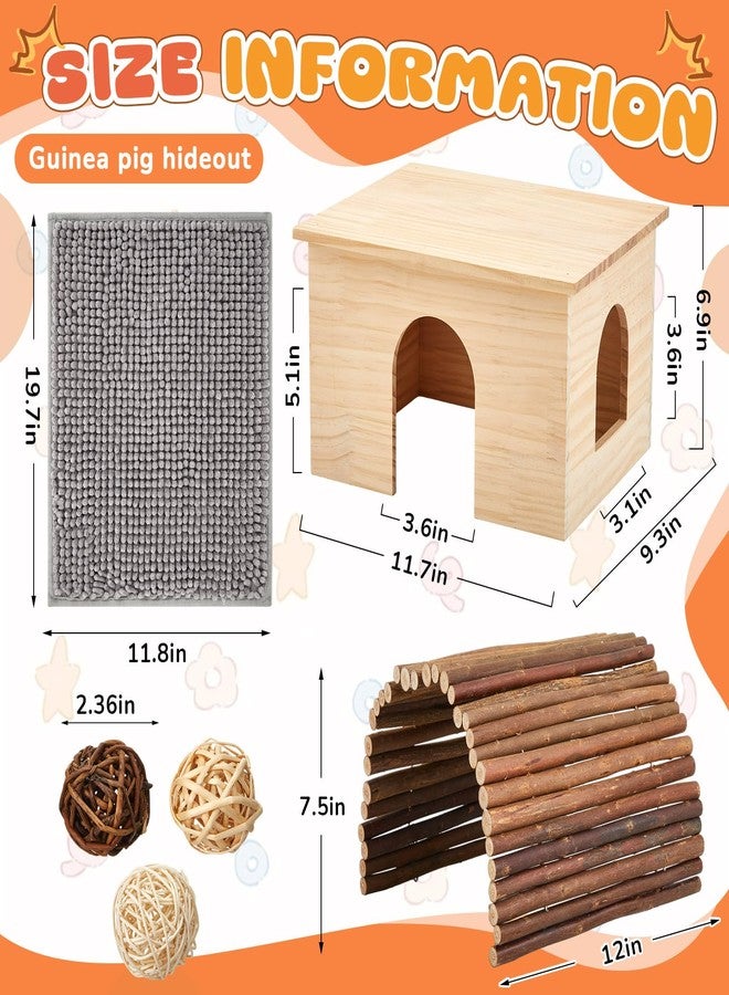 Sonwyoung 9 Pcs Wood House Guinea Pigs Hut Hideout with Rolling Chew Toys for Small Animals Accessories, Toys, and Supplies Guinea Pig Liner Washable Cage Liner Guineapig Habitat Cage Accessories - Image 2