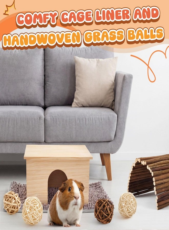 Sonwyoung 9 Pcs Wood House Guinea Pigs Hut Hideout with Rolling Chew Toys for Small Animals Accessories, Toys, and Supplies Guinea Pig Liner Washable Cage Liner Guineapig Habitat Cage Accessories - Image 3