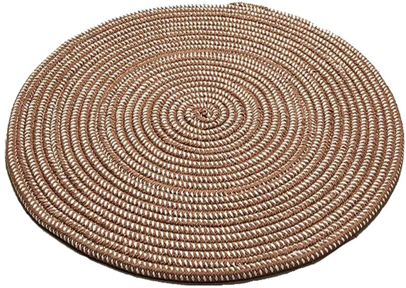 HUAHOO Hand Woven Round Area Rugs Living Room Bedroom Study Computer Chair Cushion Base Mat Round Carpet Lifts Basket Swivel Chair Pad Coffee Table Rug(2' Round, Dark Camel) - Image 3
