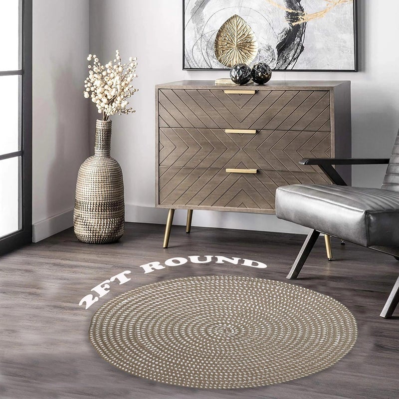 HUAHOO Hand Woven Round Area Rugs Living Room Bedroom Study Computer Chair Cushion Base Mat Round Carpet Lifts Basket Swivel Chair Pad Coffee Table Rug(2' Round, Dark Camel) - Image 2