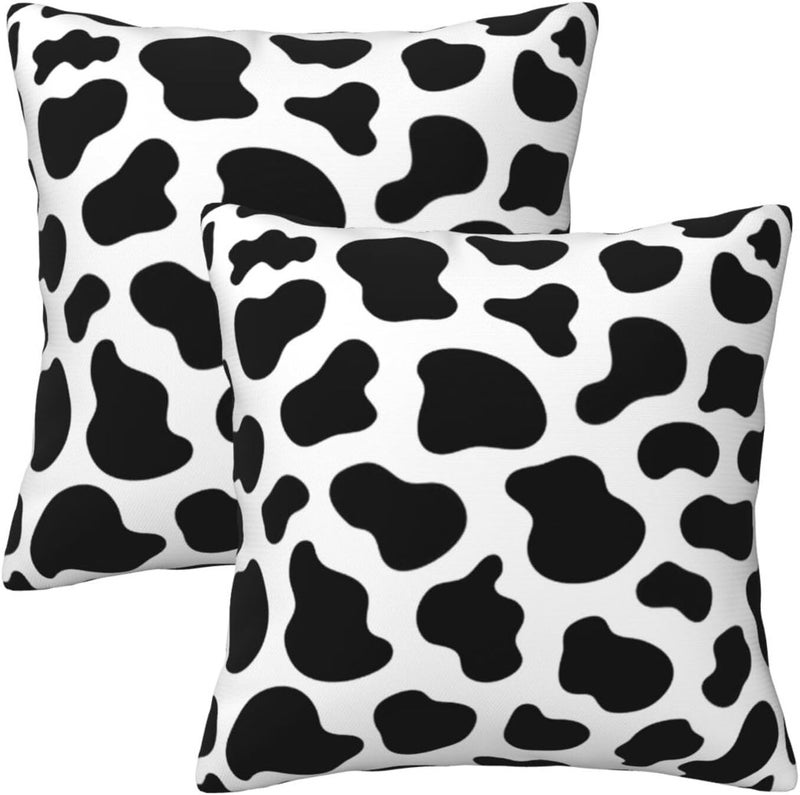 Poream Cow Print Farmhouse Throw Pillow Covers 18x18 Inch Black and White Pillow Case Soft Outdoor Pillowcase Cushion Covers Set of 2 for Sofa Bed Bedroom Car Chair Living Room Home Decorative - Image 1
