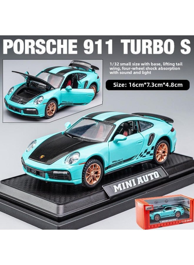 Children's Alloy Car Model Simulation 1:32 Dodge Sound And Light Double Door Alloy Sports Car Ornaments Toy Wholesale-Color:Porsche Special Tiffany Blue  - Image 1