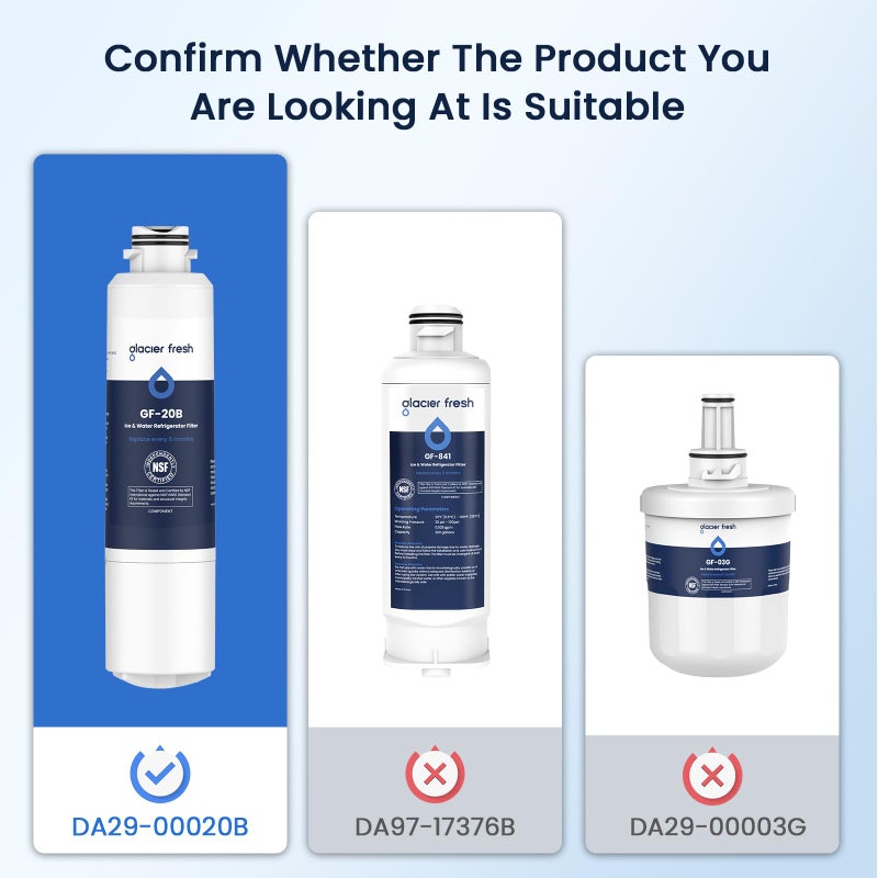 GLACIER FRESH فلتر مياه ثلاجة GLACIER FRESH متوافق مع سامسونج DA29-00020B، DA29-00020A/B، DA29-00020B-1، HAF-CIN/EXP، 46-9101، RF4267HARS لثلاجة الأبواب الفرنسية (3 عبوات) - Image 2
