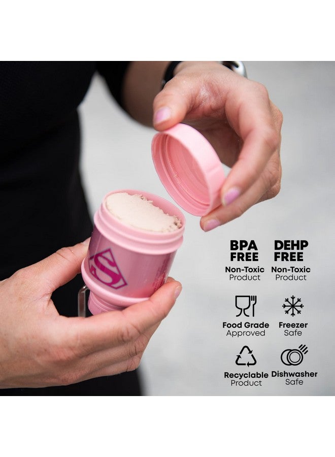 سمارت شيك حاوية تخزين مسحوق البروتين Whey2Go Supergirl من Smartshake Justice League 50 جرامًا - قمع زجاجة رج خالية من مادة BPA لمسحوق بروتين مصل اللبن + مشروبات البروتين 110 مل، هدايا DC Comics Supergirl للنساء - Image 2