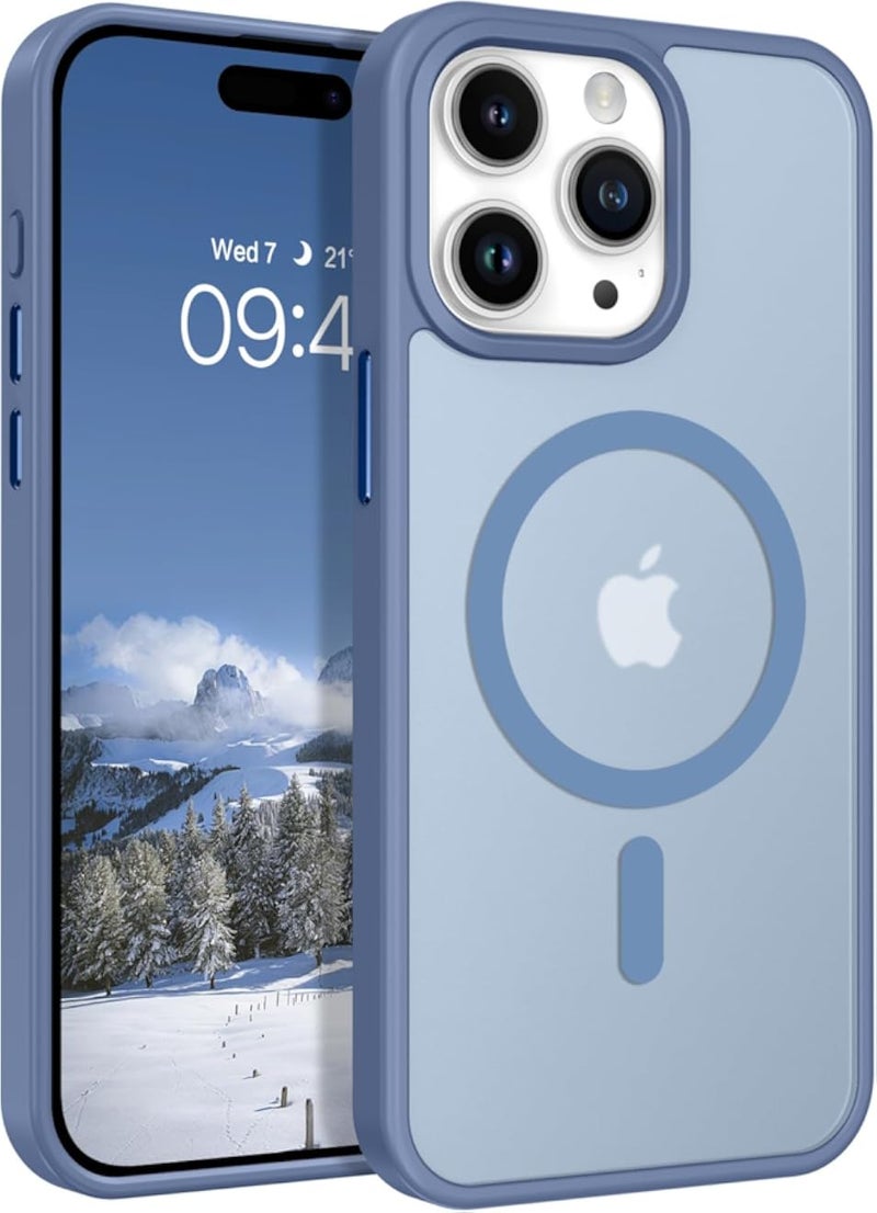 جراب DUEDUE مغناطيسي لهاتف iPhone 15 Pro [متوافق مع MagSafe]، مقاوم للصدمات، حماية عسكرية، غطاء خلفي شفاف غير لامع مقاوم للخدش لهاتف iPhone 15 Pro مقاس 6.1 بوصة، أزرق