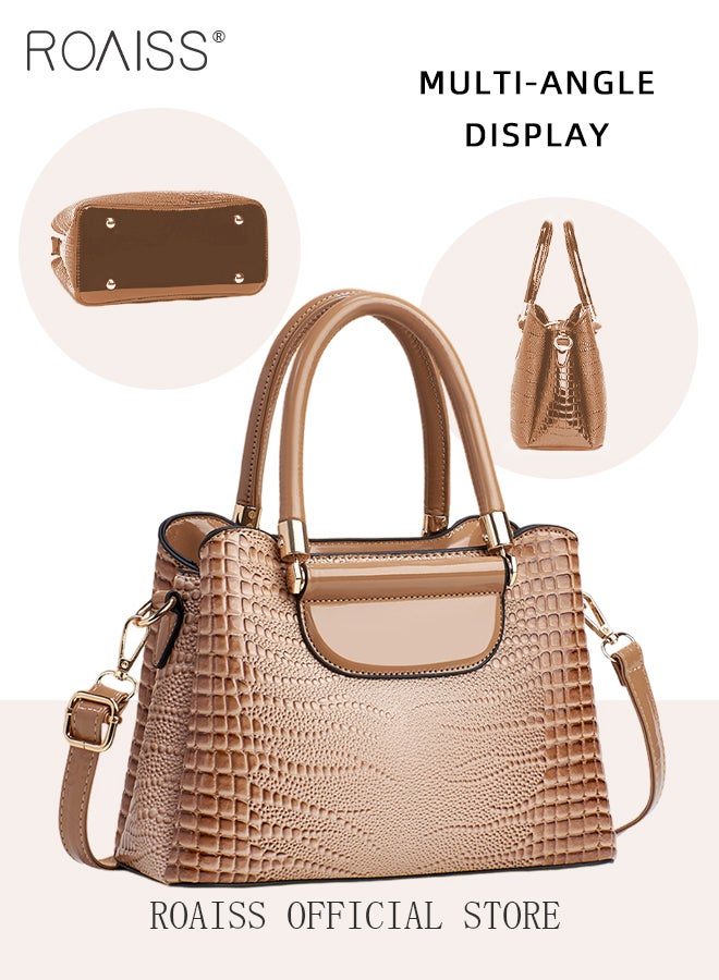 roaiss Crocodile Pattern Satchel for Women Large Capacity Light Luxury Crossbody Bag Ladies Elegant Handbag with Comfortable Handle and Hardware Parts - Image 4