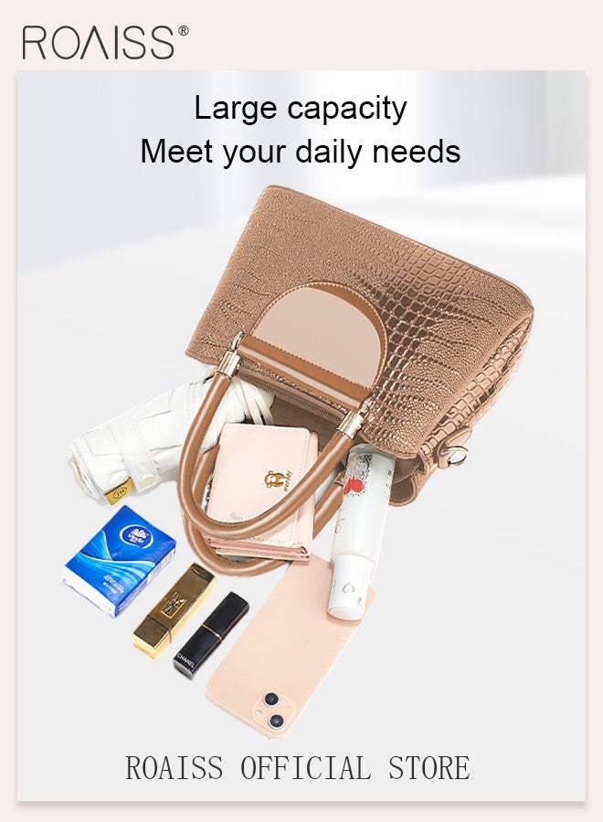 roaiss Crocodile Pattern Satchel for Women Large Capacity Light Luxury Crossbody Bag Ladies Elegant Handbag with Comfortable Handle and Hardware Parts - Image 2
