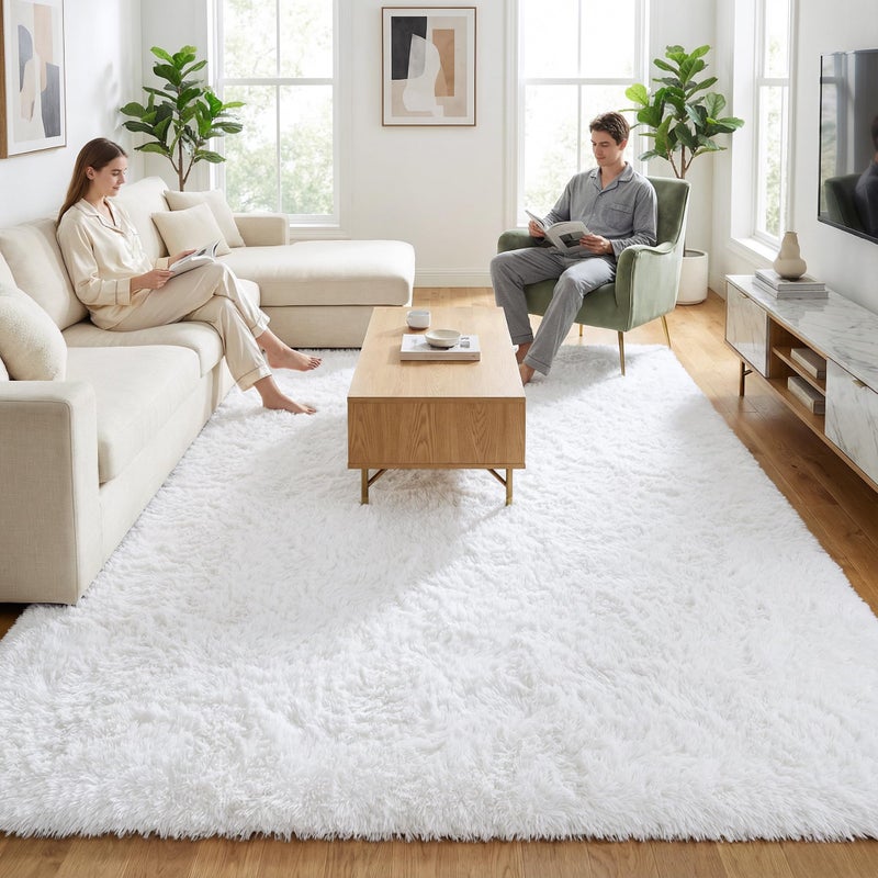 Merelax Soft Modern Indoor Large Shaggy Rug for Livingroom Bedroom Dorm Kids Room Home Decorative NonSlip Plush Fluffy Furry Fur Area Rugs Comfy Nursery Accent Floor Carpet 8x10 Feet White - Image 2