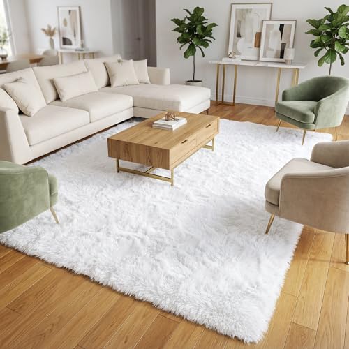 Merelax Soft Modern Indoor Large Shaggy Rug for Livingroom Bedroom Dorm Kids Room Home Decorative NonSlip Plush Fluffy Furry Fur Area Rugs Comfy Nursery Accent Floor Carpet 8x10 Feet White - Image 3
