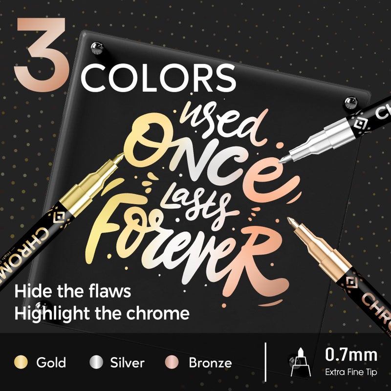 Pagather 3Pcs Chrome Paint Markers, Permanent Mirror Liquid Chrome Pens for Plastic, Metal, Model, Jewelry, Wheel Painting, Touch Up & Repair Kit, DIY Art Projects - Image 2
