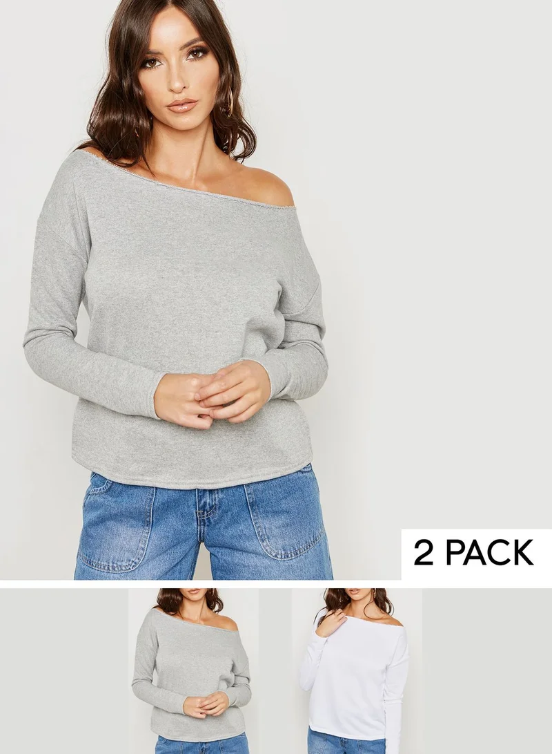Missguided 2 pack Long Sleeve Bardot Sweaters