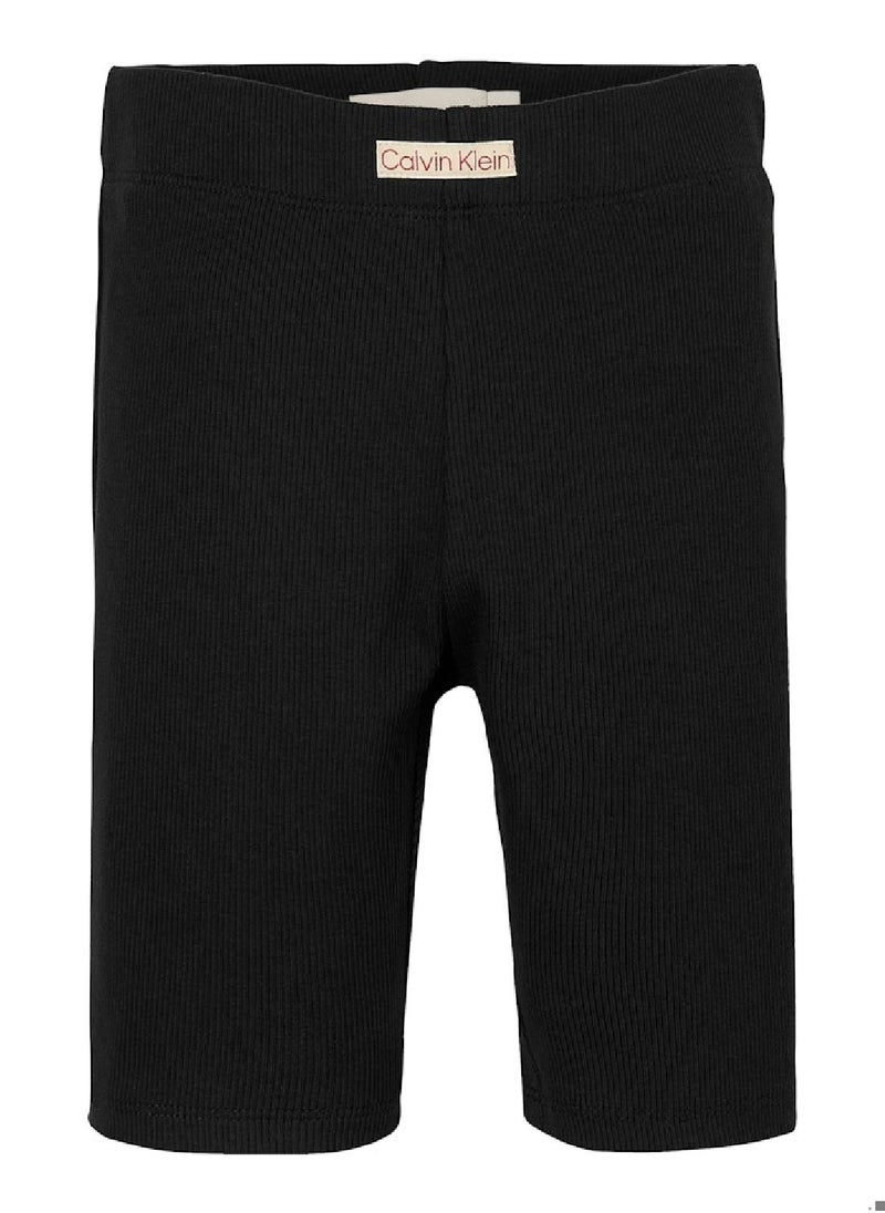 Calvin Klein Jeans Girls' Skinny Ribbed Cycling Shorts - Cotton, Black  - Image 1