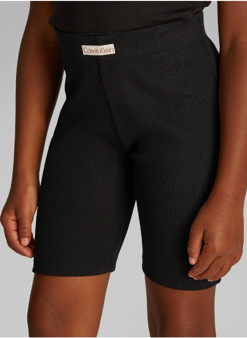 Calvin Klein Jeans Girls' Skinny Ribbed Cycling Shorts - Cotton, Black  - Image 2
