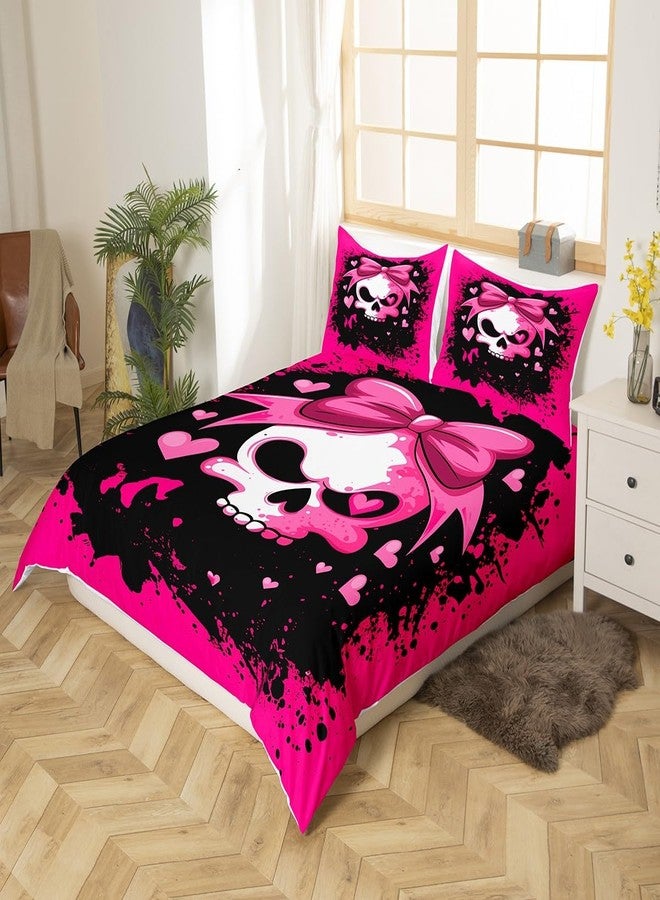 Feelyou Sugar Skull Bedding Set King Size Kids Skeleton Design Comforter Cover Set for Boys Girls Teens Pink Bowknot Duvet Cover Halloween Theme Bedspread Cover（No Comforter - Image 2