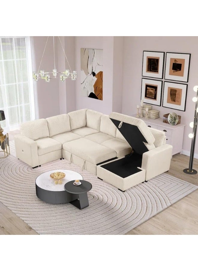 Comfynest Oversized U-Shape Sleeper Sectional Sofa with Storage Chaise – Convertible Modular Couch with Pull-Out Bed (Grey, Right Chaise)  - Image 4