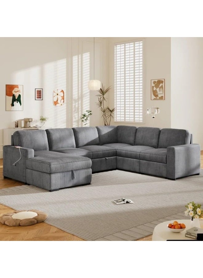 Comfynest Oversized U-Shape Sleeper Sectional Sofa with Storage Chaise – Convertible Modular Couch with Pull-Out Bed (Grey, Right Chaise)  - Image 1
