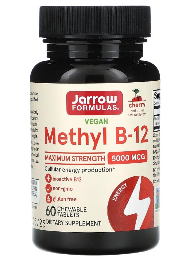 jarrow formulas Vegan Methyl B-12 Maximum Strength Cherry 5000 mcg 60 Chewable Tablets