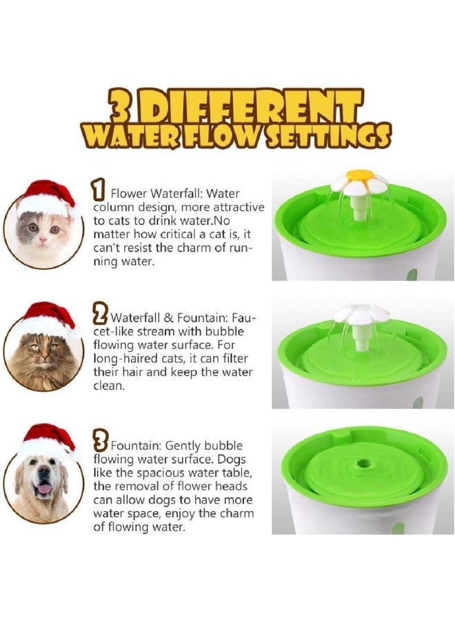 Coodipet Flower Fountain with Triple Action Filter, Cat Drinking Water Fountain, 1.6 L, Green - Image 2