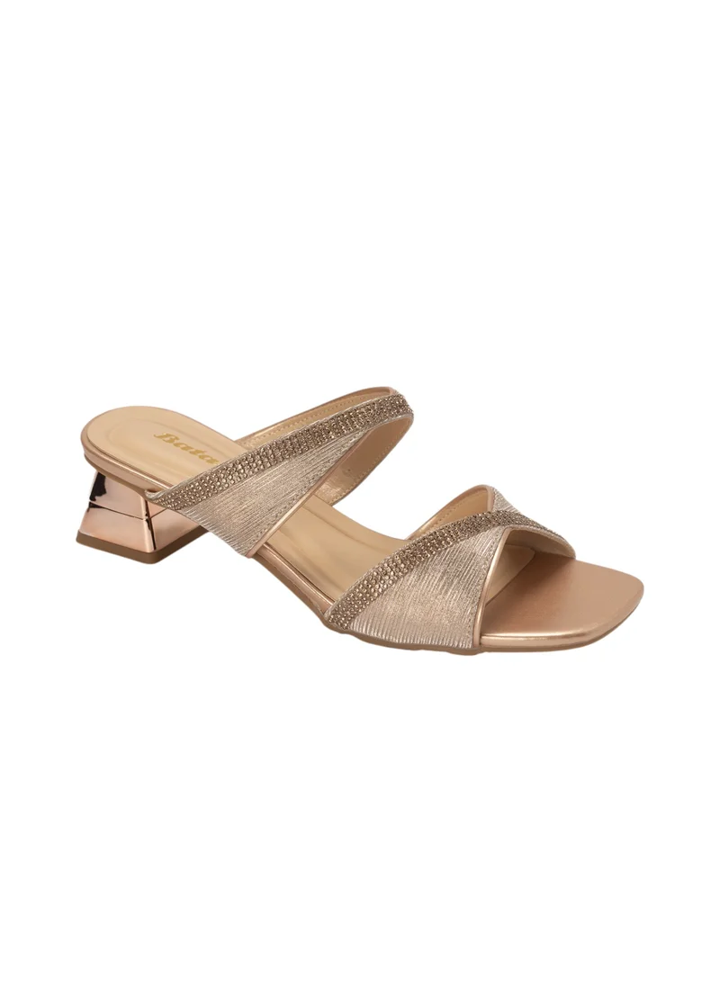 Bata Elegant Slip-On Block Heels with Shimmer Detail