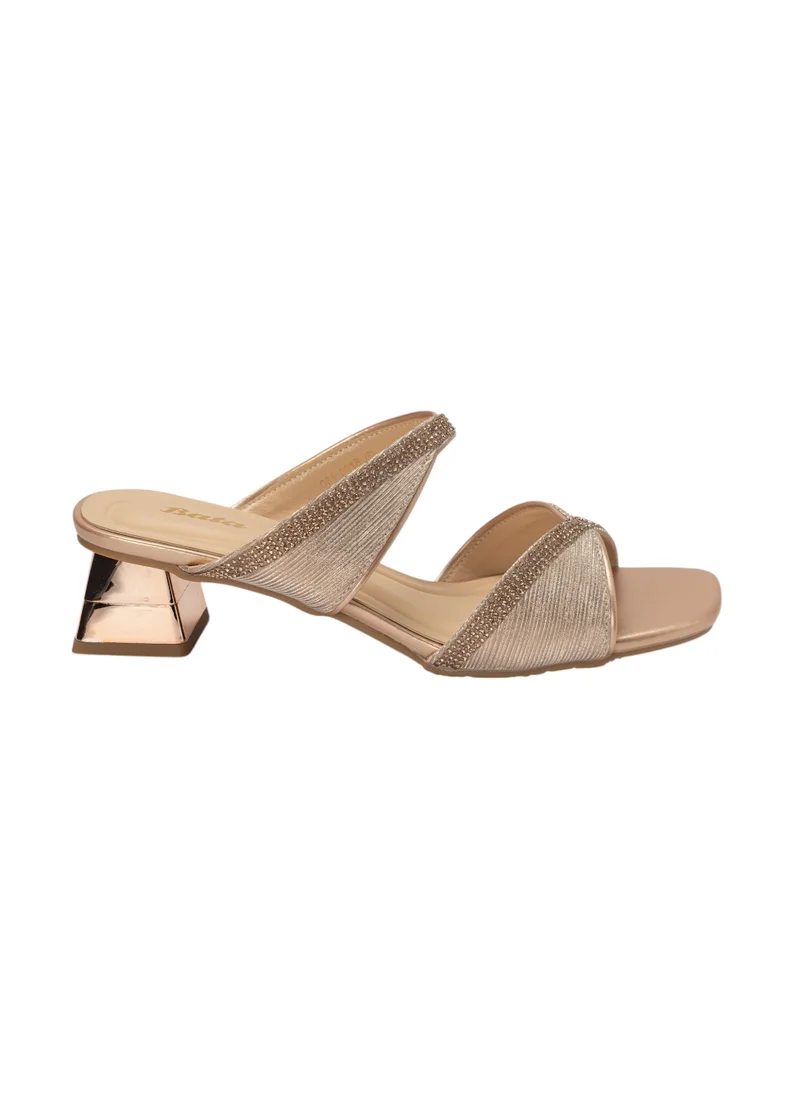 Bata Elegant Slip-On Block Heels with Shimmer Detail