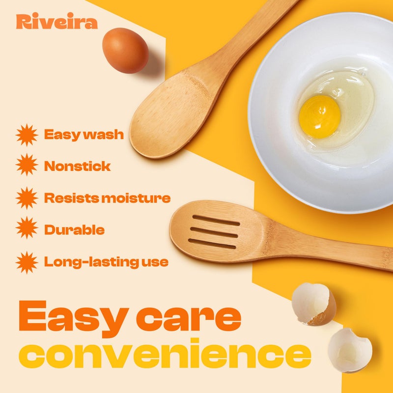 Riveira Bamboo Wooden Spoons for Cooking 3-Piece, Apartment Essentials Wood Spatula Spoon Nonstick Kitchen Utensil Set Premium Quality Housewarming Gifts for Everyday Use - Image 3
