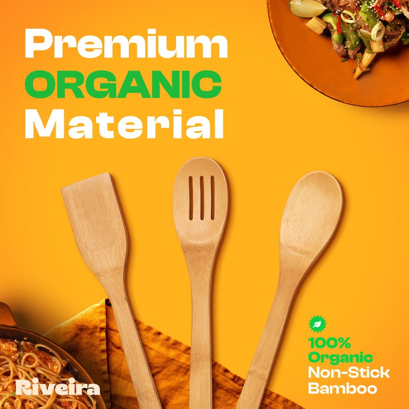 Riveira Bamboo Wooden Spoons for Cooking 3-Piece, Apartment Essentials Wood Spatula Spoon Nonstick Kitchen Utensil Set Premium Quality Housewarming Gifts for Everyday Use - Image 2