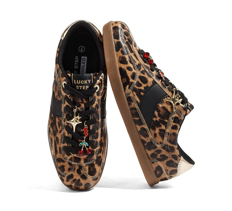 LUCKY STEP Women Classic Retro Sneakers Fashion Gum Sole Casual Faux Leather Walking Shoes Anti Slip Comfortable Tennis Trainers(Leopard,9) - Image 1
