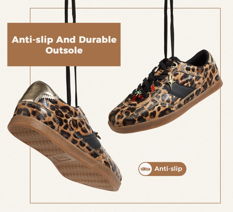 LUCKY STEP Women Classic Retro Sneakers Fashion Gum Sole Casual Faux Leather Walking Shoes Anti Slip Comfortable Tennis Trainers(Leopard,9) - Image 5