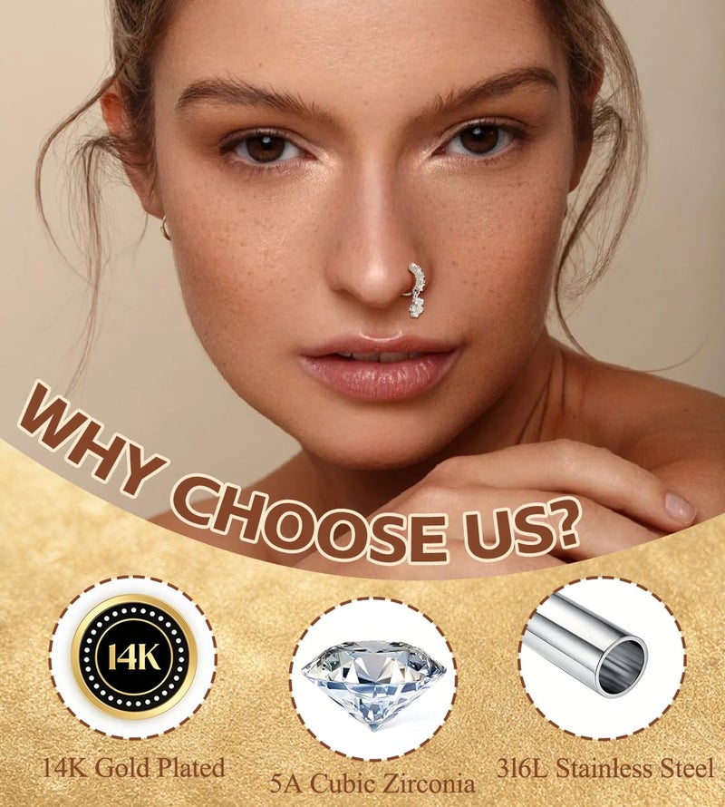 CASDAN 20Pcs 20G Surgical Steel Dangle Nose Rings for Women L Shaped Dangling Nose Rings Studs Hoops Stainless Steel Flower Butterfly Moon Dangle Nose Piercing Jewelry(Gold/Silver Color) - Image 4
