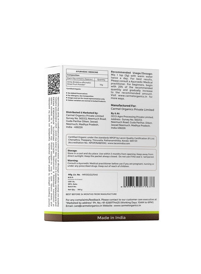 CARMEL ORGANICS CARMEL ORGANICS Amla Fruit Powder 340 Grams For Your Health and Hair Care| Jaivik Bharat Certified | Indian gooseberries | Malanelli,Amalakkamu,Usirikai Powder | No Added Preservatives  - Image 4
