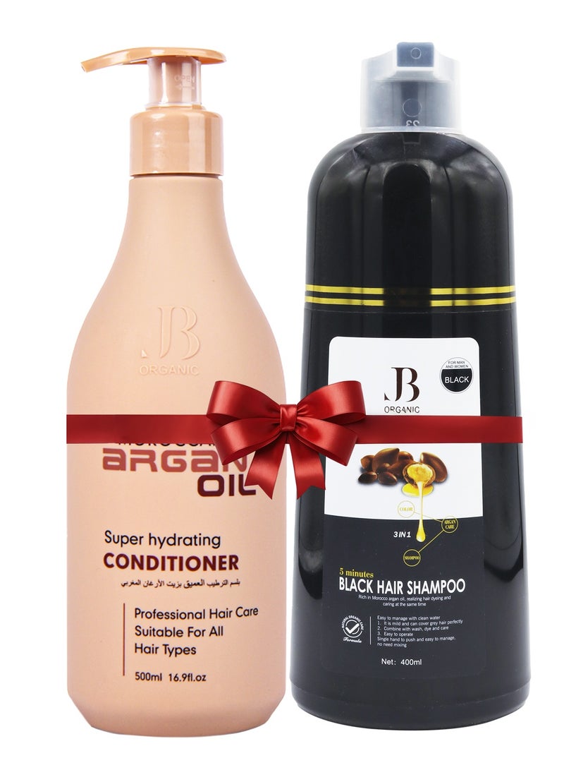 جي بي اورجانيك شامبو صبغة اسود جي بي + بلسم جي بي بالزيت المغربي 500 مل - Image 1