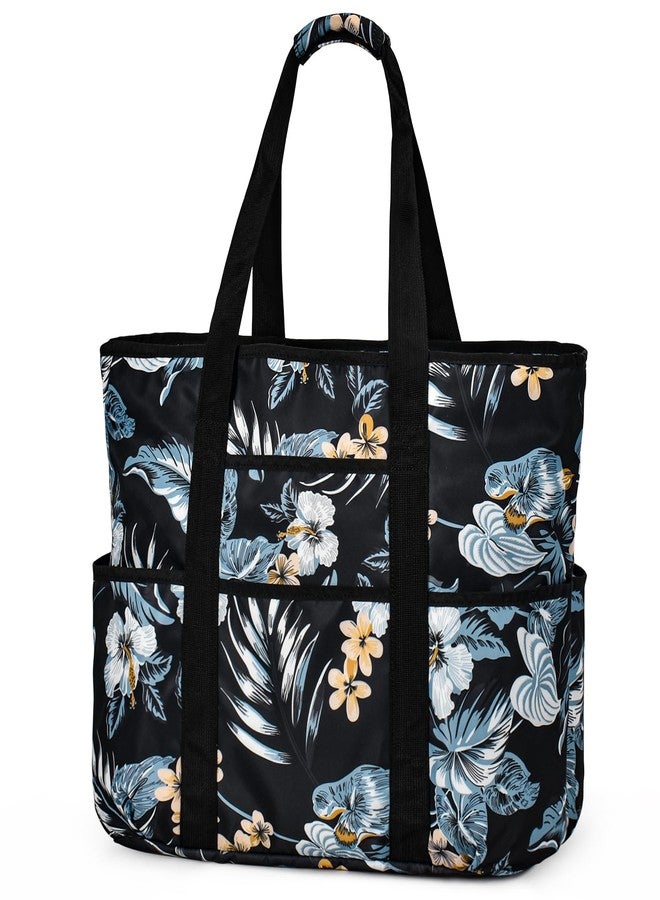 Becokan Beach Bags for Women, Large Beach Tote Bag with Zipper Tons of Pockets Beach Bag Waterproof Sandproof Travel Nurse Tote Bag, Blue Pineapple-a, Large - Image 1