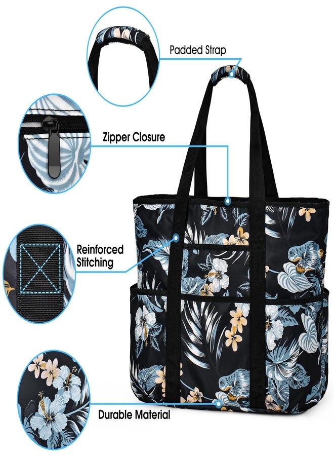 Becokan Beach Bags for Women, Large Beach Tote Bag with Zipper Tons of Pockets Beach Bag Waterproof Sandproof Travel Nurse Tote Bag, Blue Pineapple-a, Large - Image 3