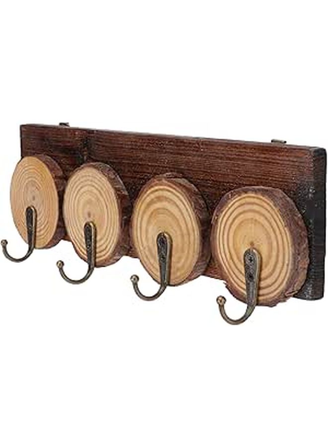 Wooden Wall Mounted Coat Hook Rack 30cm with 4 Key Hooks for Entryway Storage - Image 1