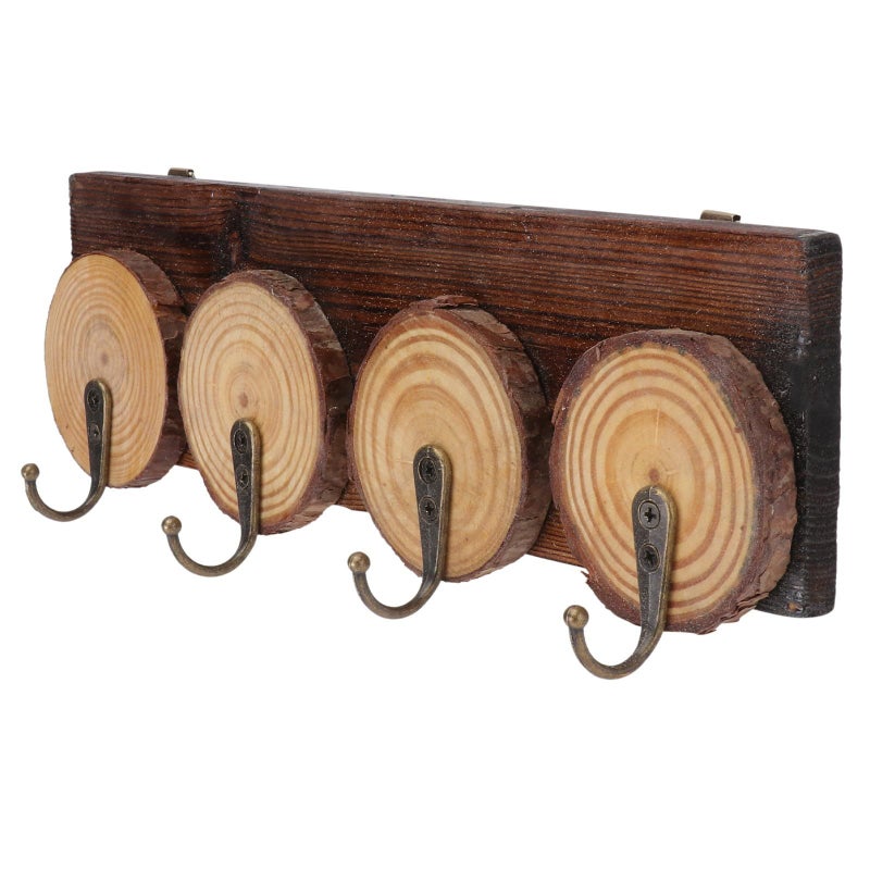 Wooden Wall Mounted Coat Hook Rack 30cm with 4 Key Hooks for Entryway Storage - Image 2
