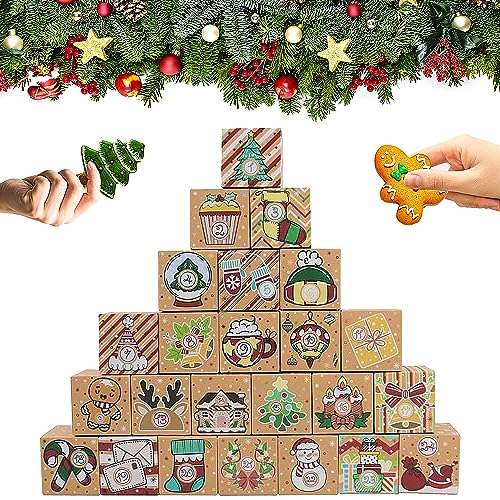JWSCYSY Elephantpackage 24 Pcs DIY Kraft Paper Christmas Advent Calendar Boxes 24 Days Advent Countdown Gift Boxes Christmas Cardboard Number Boxes for Kids Adults School Office Xmas Holiday Decoration - Image 1