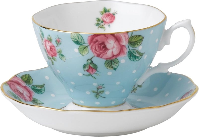 Royal Albert Modern Vintage Polka Blue Teacup & Saucer Set - 2 Piece Bone China - Image 1