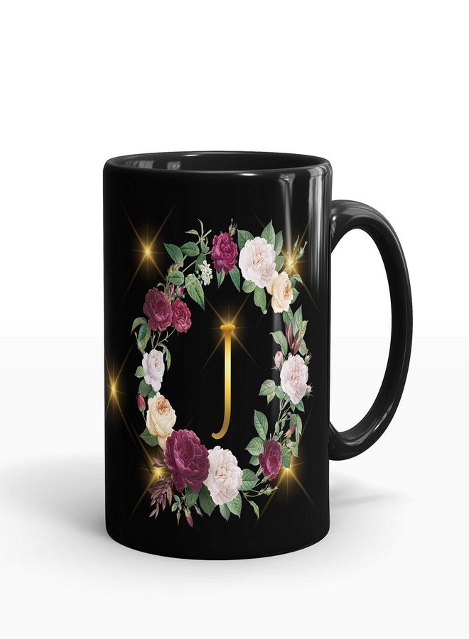 Gift Arcadia Ceramic Alphabet J Letter Flower Coffee Mug - 1 Piece, Black, 330ml (A171) - Image 1