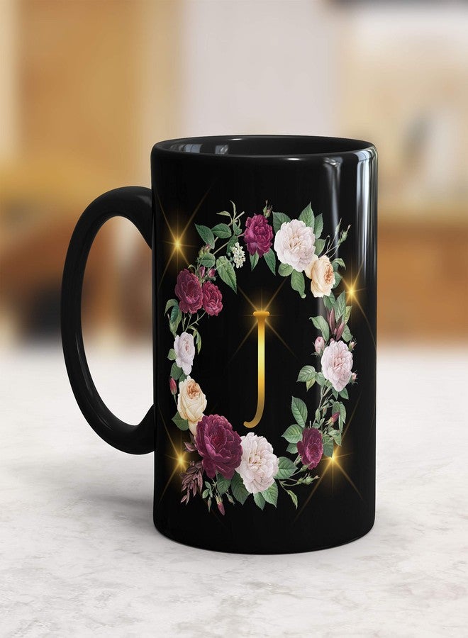 Gift Arcadia Ceramic Alphabet J Letter Flower Coffee Mug - 1 Piece, Black, 330ml (A171) - Image 2