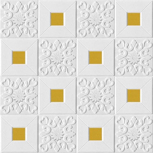 Barebeauty Wall Stickers Wallpaper DIY Decal (70 x 70cm, Appx. 5.3Sq Feet Each Sheet) 3D Frames PVC DIY Self Adhesive, (White) (25, Gold) - Image 1