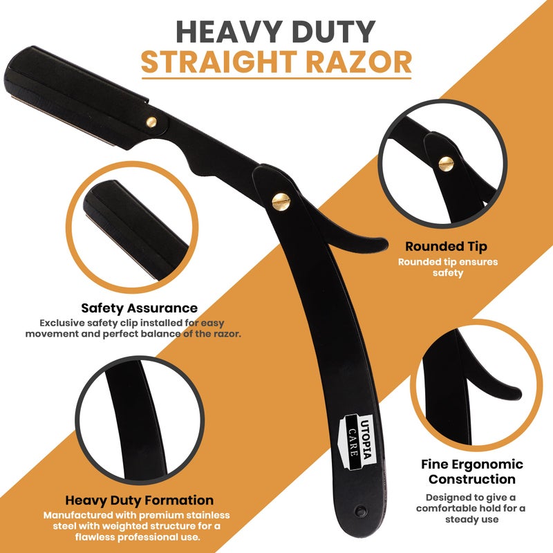 Utopia Care Professional Barber Straight Edge Razor Safety with 100-Pack Derby Blades - 100 Percent Stainless Steel (Black) - Image 3